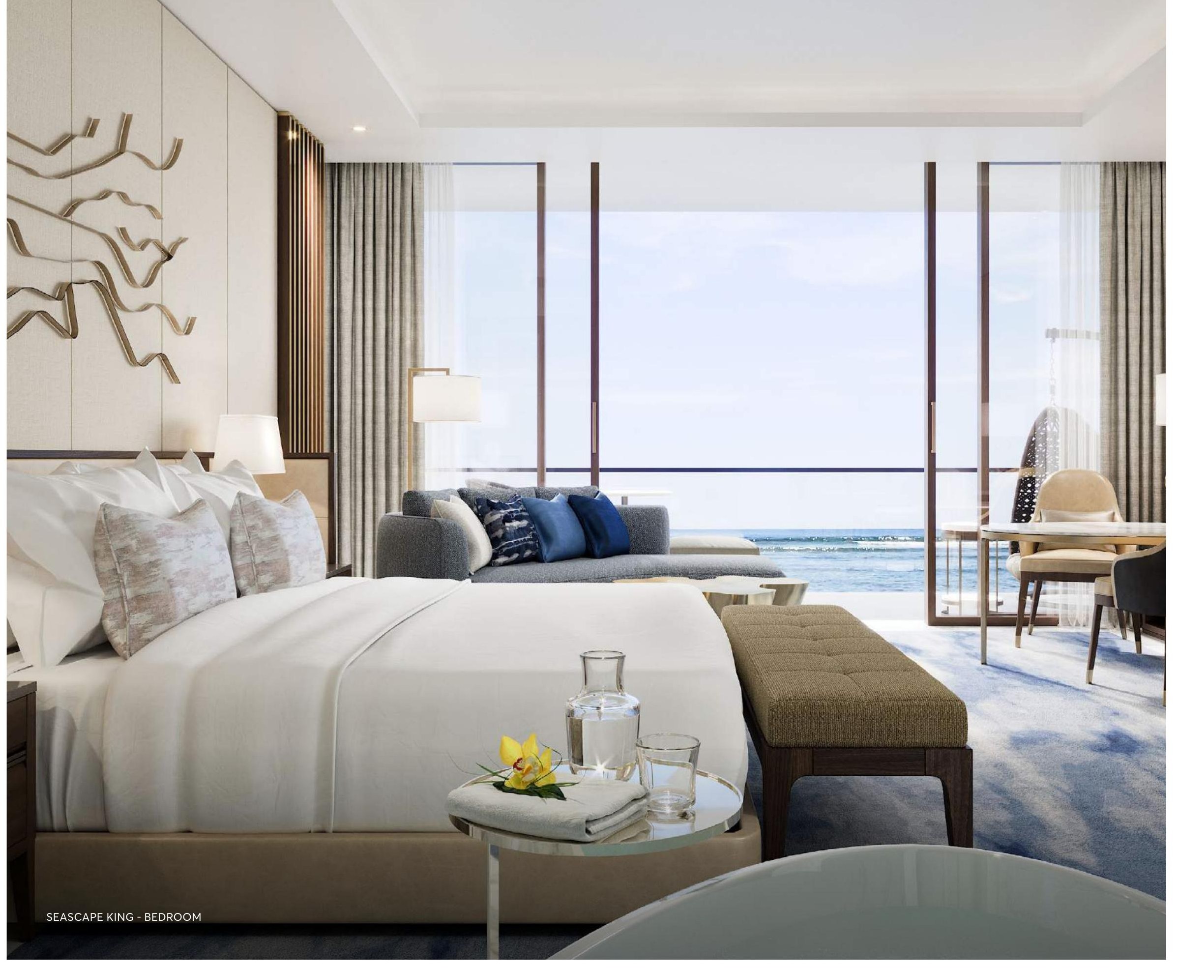 Seascape King Room bedroom with Arabian Sea views at Atlantis The Royal
